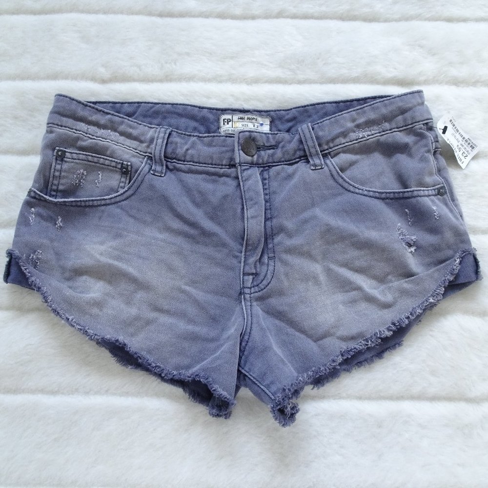 Free People Distressed Jean Shorts in Washed Blue